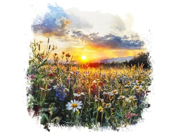 Download 10 Sunset Wide Field Wildflowers Clipart - Wide Collection