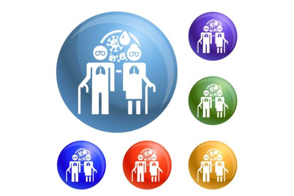 Download Old Woman Pneumonia Lung Icons Set - Pneumonia Collection