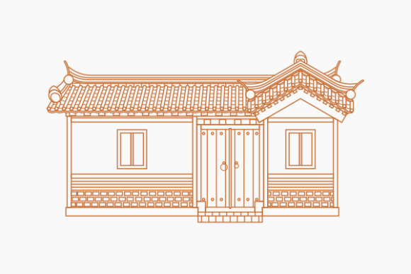 Download Outline Wide Traditional Korean Hanok - Wide Collection